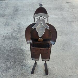 Rustic Holiday Decor Metal Standing Santa Claus Mesh Beard Built In Basket Distr